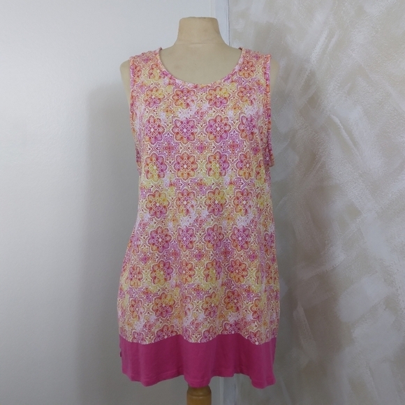 Kim Rogers Tops - XL Floral Medallion Tank Top Tunic Stretch Print Bright Kim Rogers